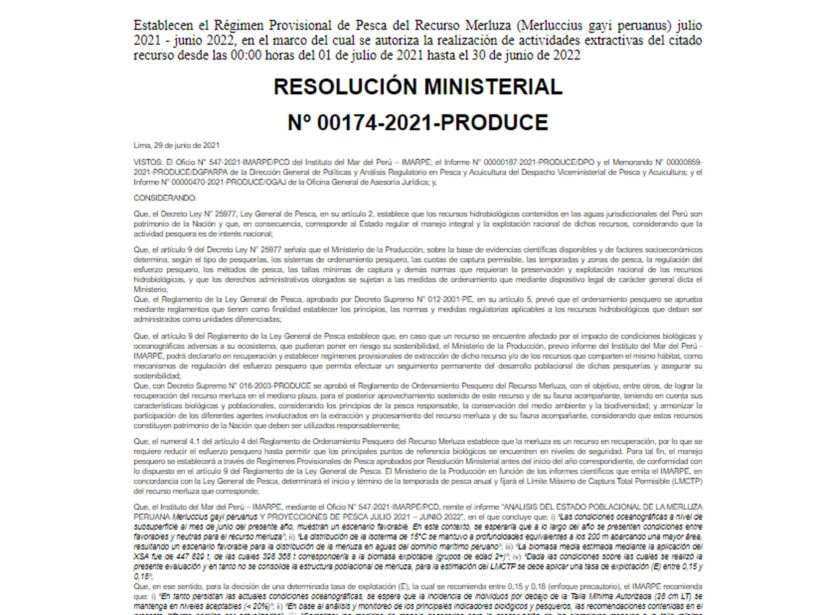 PROME da merluza do Perú: Norma incorpora elementos de enfoque ecossistêmico (versão em português)